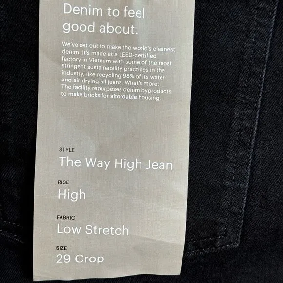 Everlane The Way High Jean Organic Cotton Straight Raw Hem Black 29 Crop