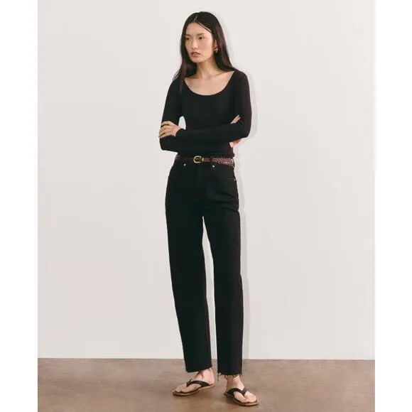 Everlane The Way High Jean Organic Cotton Straight Raw Hem Black 29 Crop