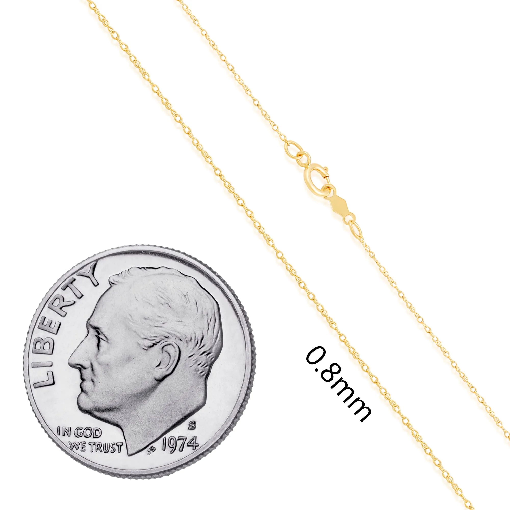 Everyday Elegance 14K Yellow Gold Rope Chain Necklace with Spring-ring Clasp |18" Inch Length | 0.8 mm Thick | With Gift Box