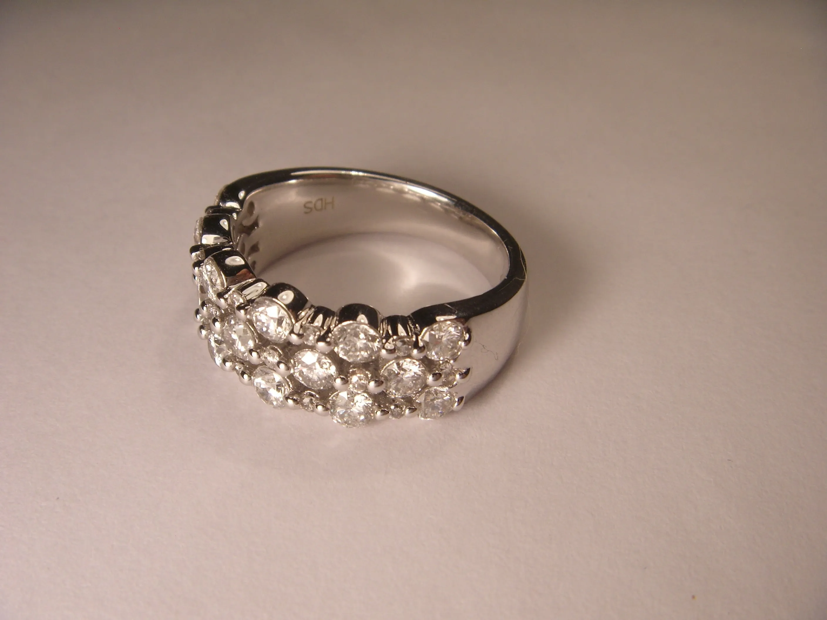 Fabulous 14K White Gold 3-Row Diamond Wedding Band Ring