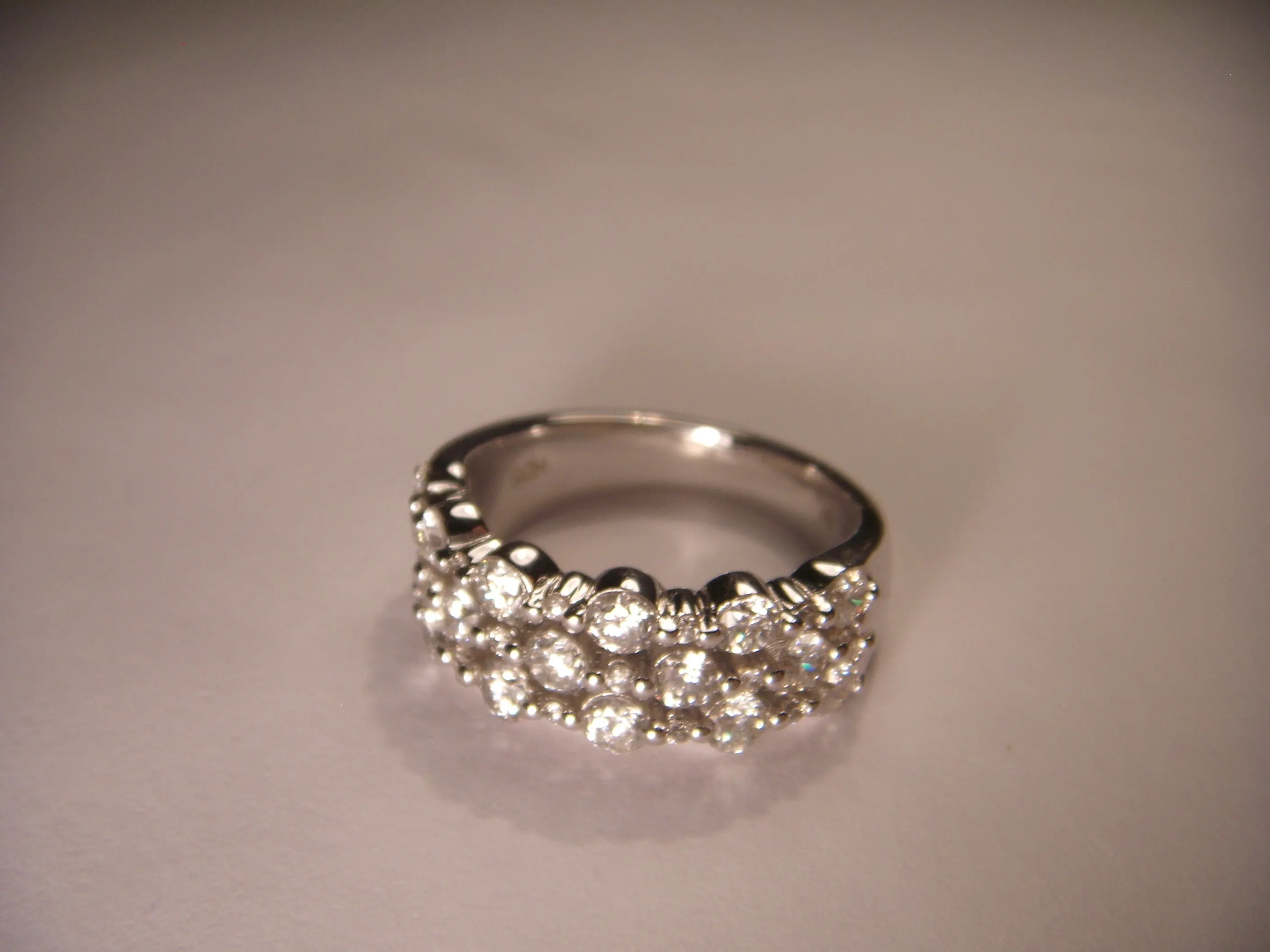 Fabulous 14K White Gold 3-Row Diamond Wedding Band Ring