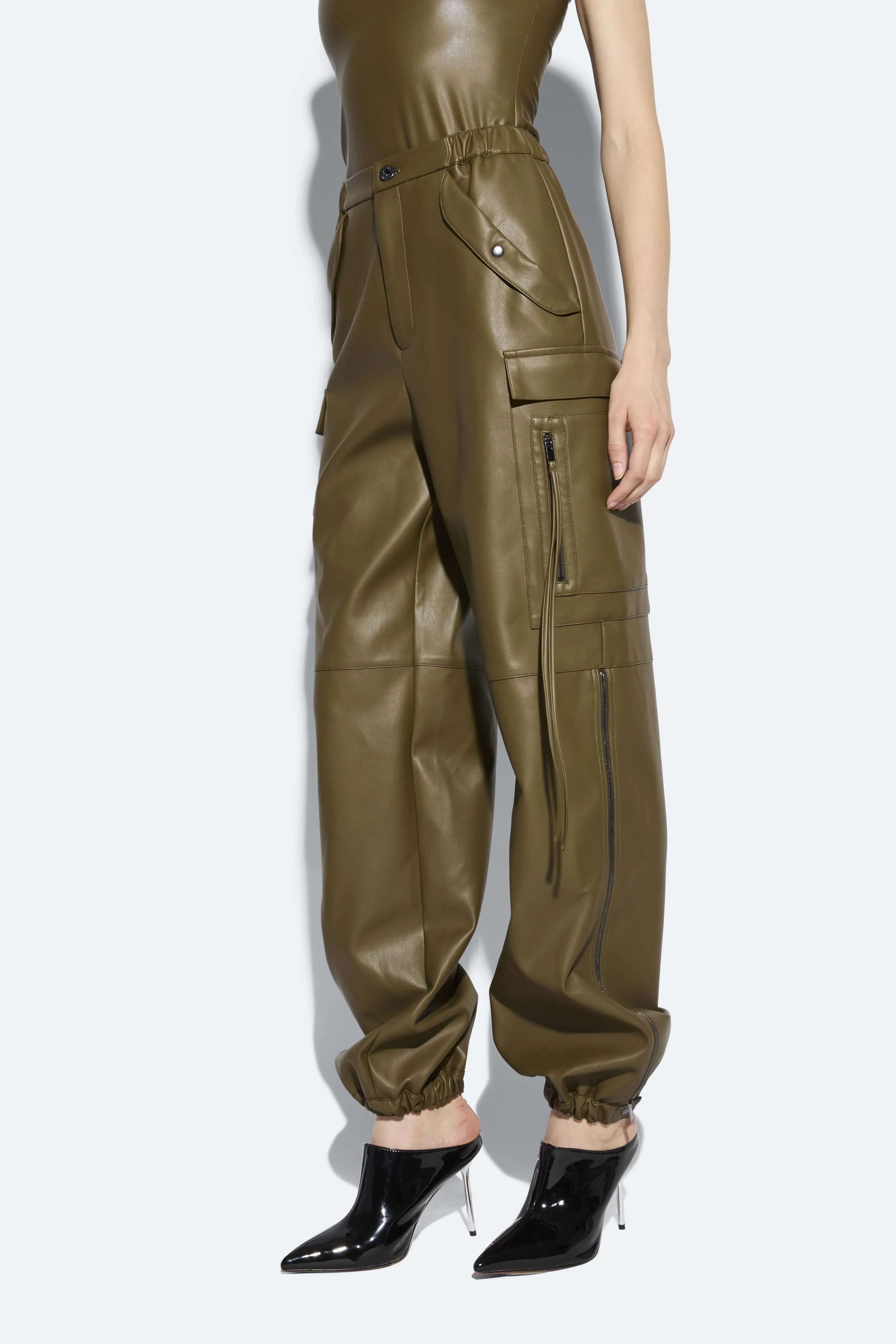 Faux Leather Utility Jogger Pant
