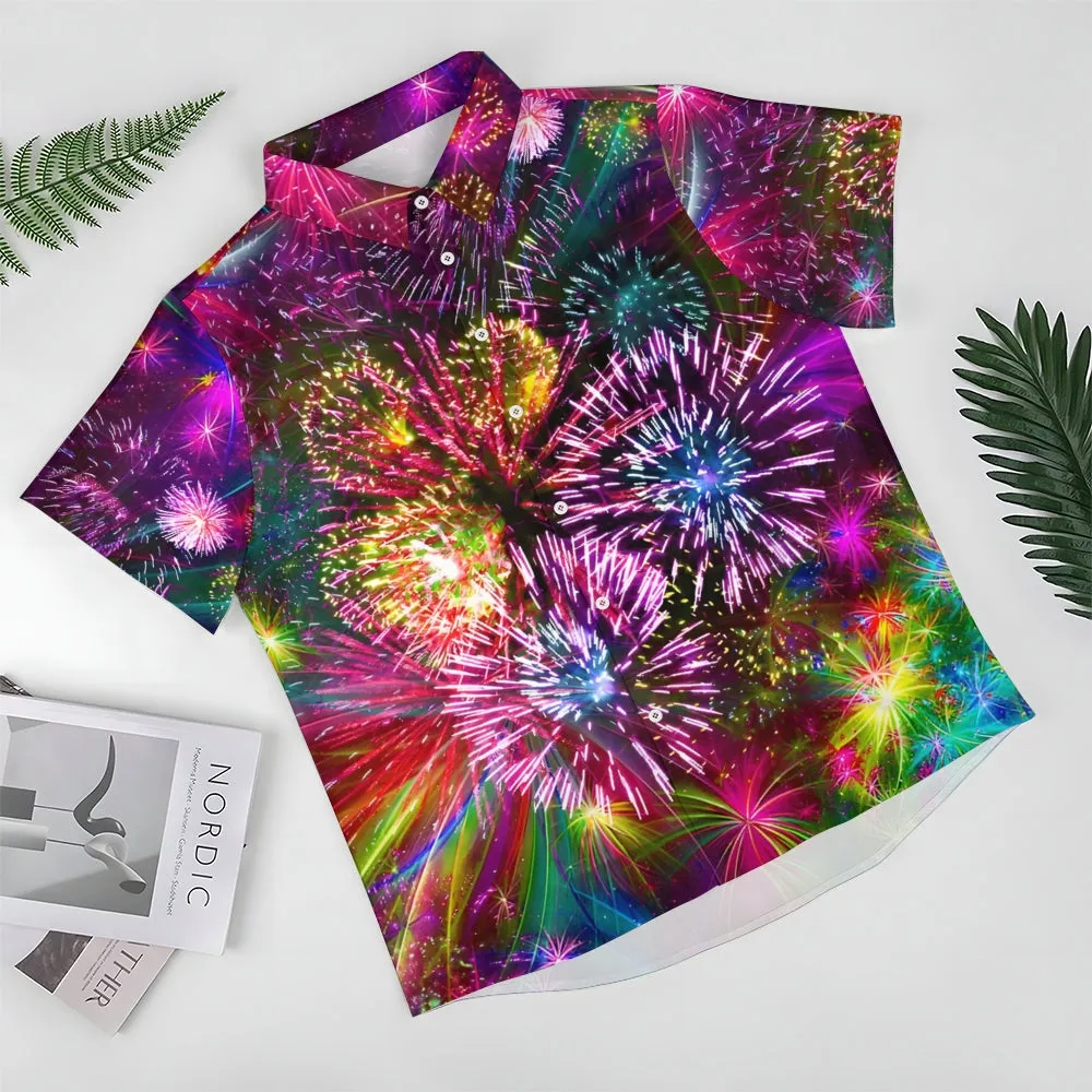 Festive Colorful Fireworks Casual Short Sleeve Shirt 2408008307