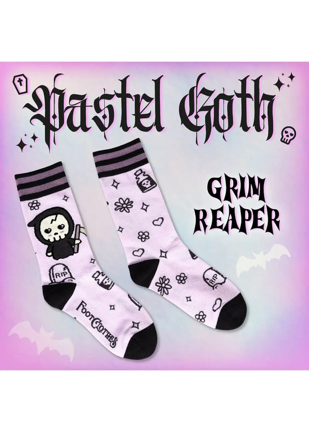 FootClothes Pastel Goth Grim Reaper Socks Pink