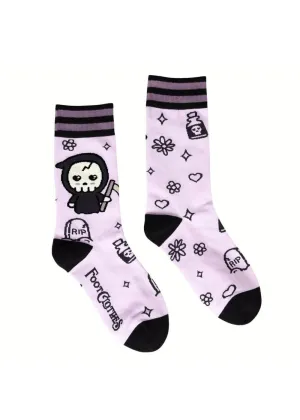 FootClothes Pastel Goth Grim Reaper Socks Pink