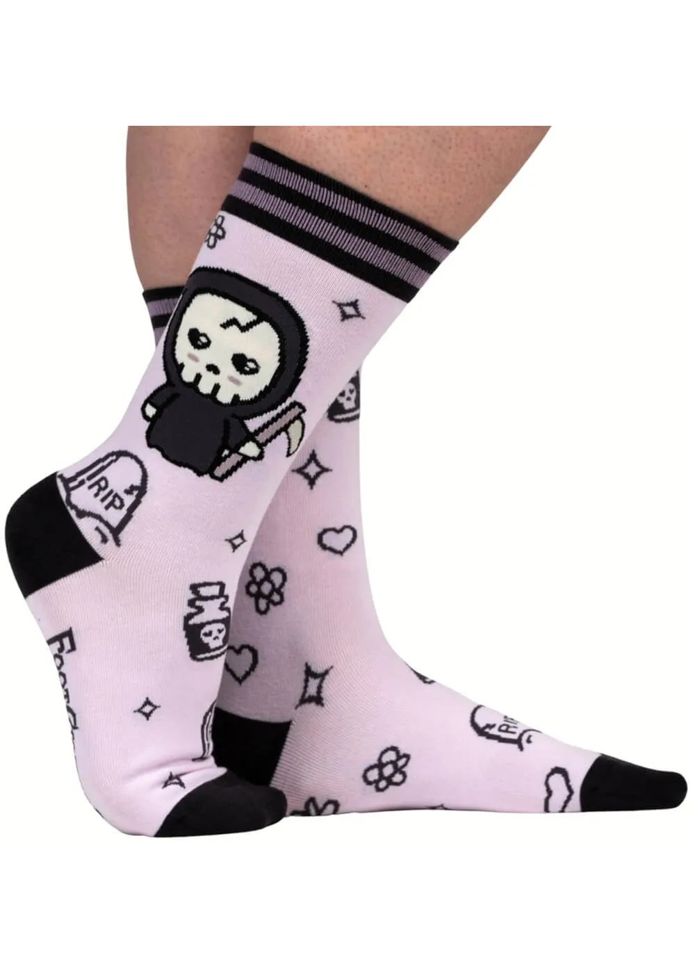 FootClothes Pastel Goth Grim Reaper Socks Pink