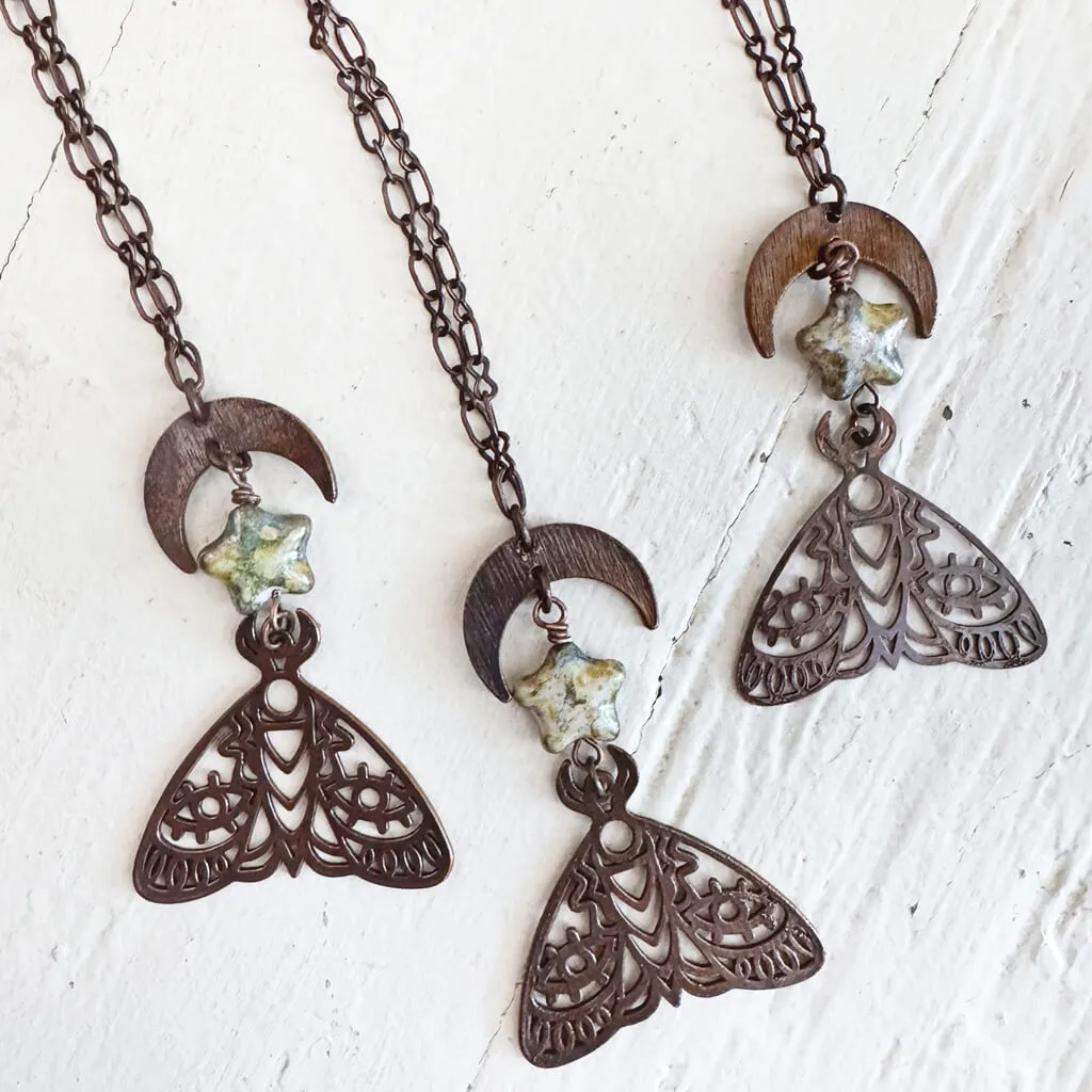 forest moon // copper electroformed moth pendant necklace