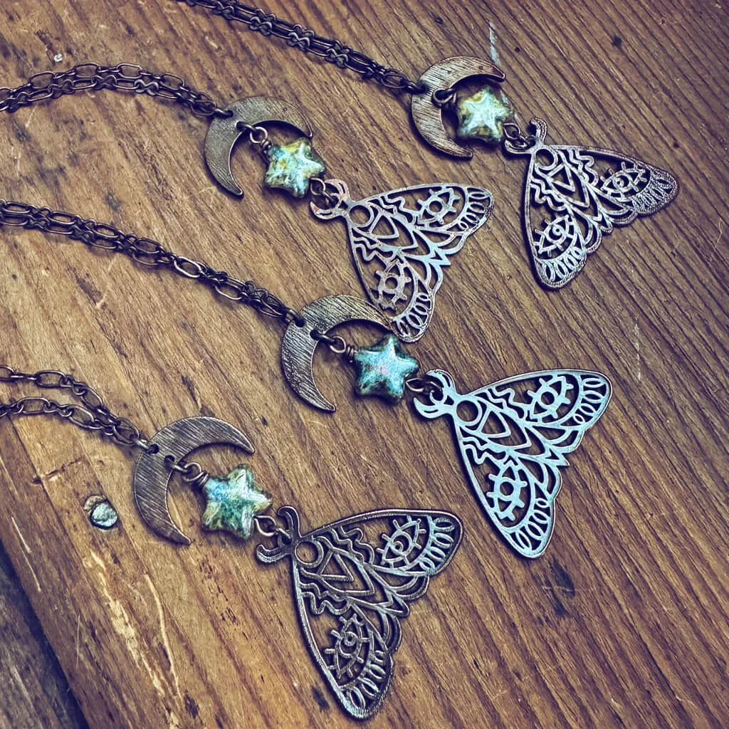 forest moon // copper electroformed moth pendant necklace