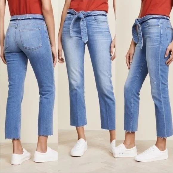 Frame Le High Straight Tie Waist Raw Hem Jeans Size 25 NWOT