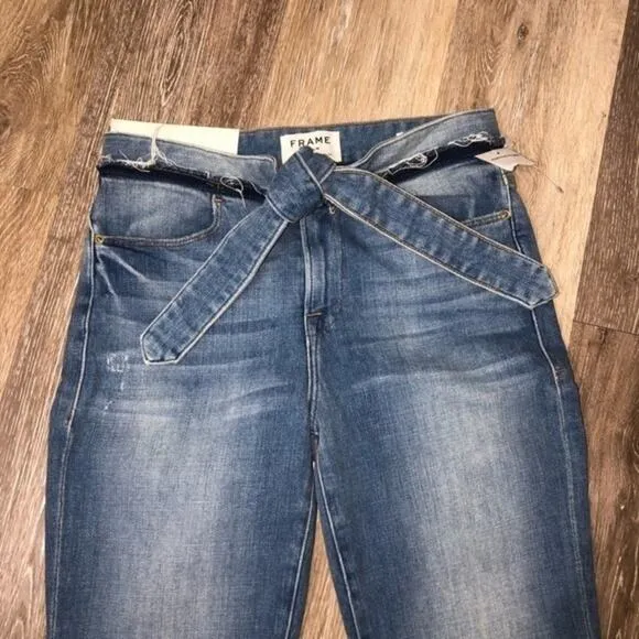 Frame Le High Straight Tie Waist Raw Hem Jeans Size 25 NWOT