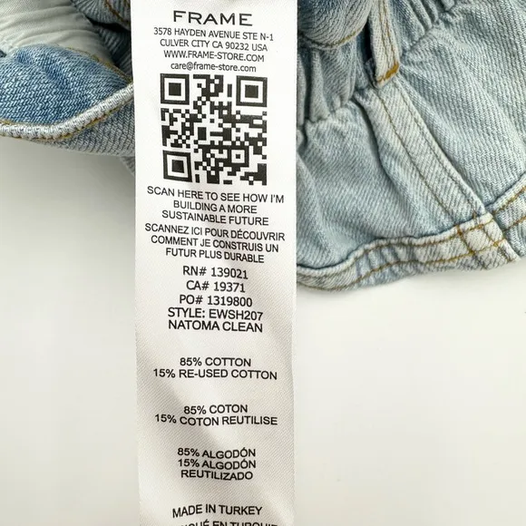 FRAME Light Wash Elastic Waist Denim Shorts in Natoma Clean