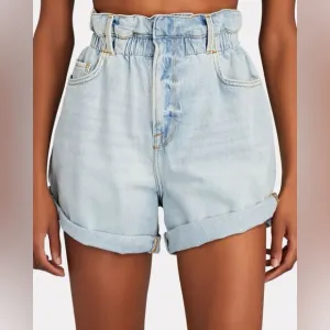 FRAME Light Wash Elastic Waist Denim Shorts in Natoma Clean