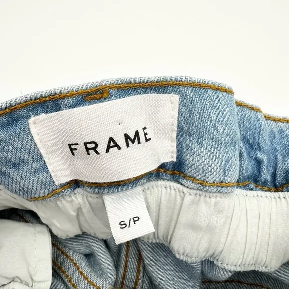 FRAME Light Wash Elastic Waist Denim Shorts in Natoma Clean