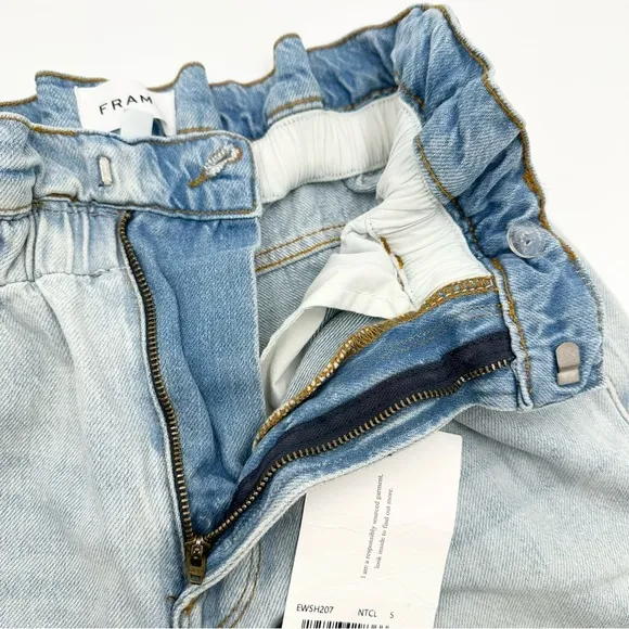 FRAME Light Wash Elastic Waist Denim Shorts in Natoma Clean