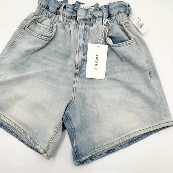 FRAME Light Wash Elastic Waist Denim Shorts in Natoma Clean