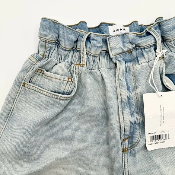 FRAME Light Wash Elastic Waist Denim Shorts in Natoma Clean