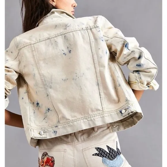 Free People Tie Dye Bleach Washed Buttondown Long Sleeve Denim Jean Jacket M