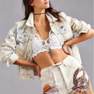 Free People Tie Dye Bleach Washed Buttondown Long Sleeve Denim Jean Jacket M