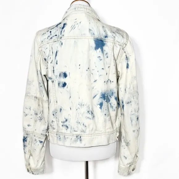 Free People Tie Dye Bleach Washed Buttondown Long Sleeve Denim Jean Jacket M
