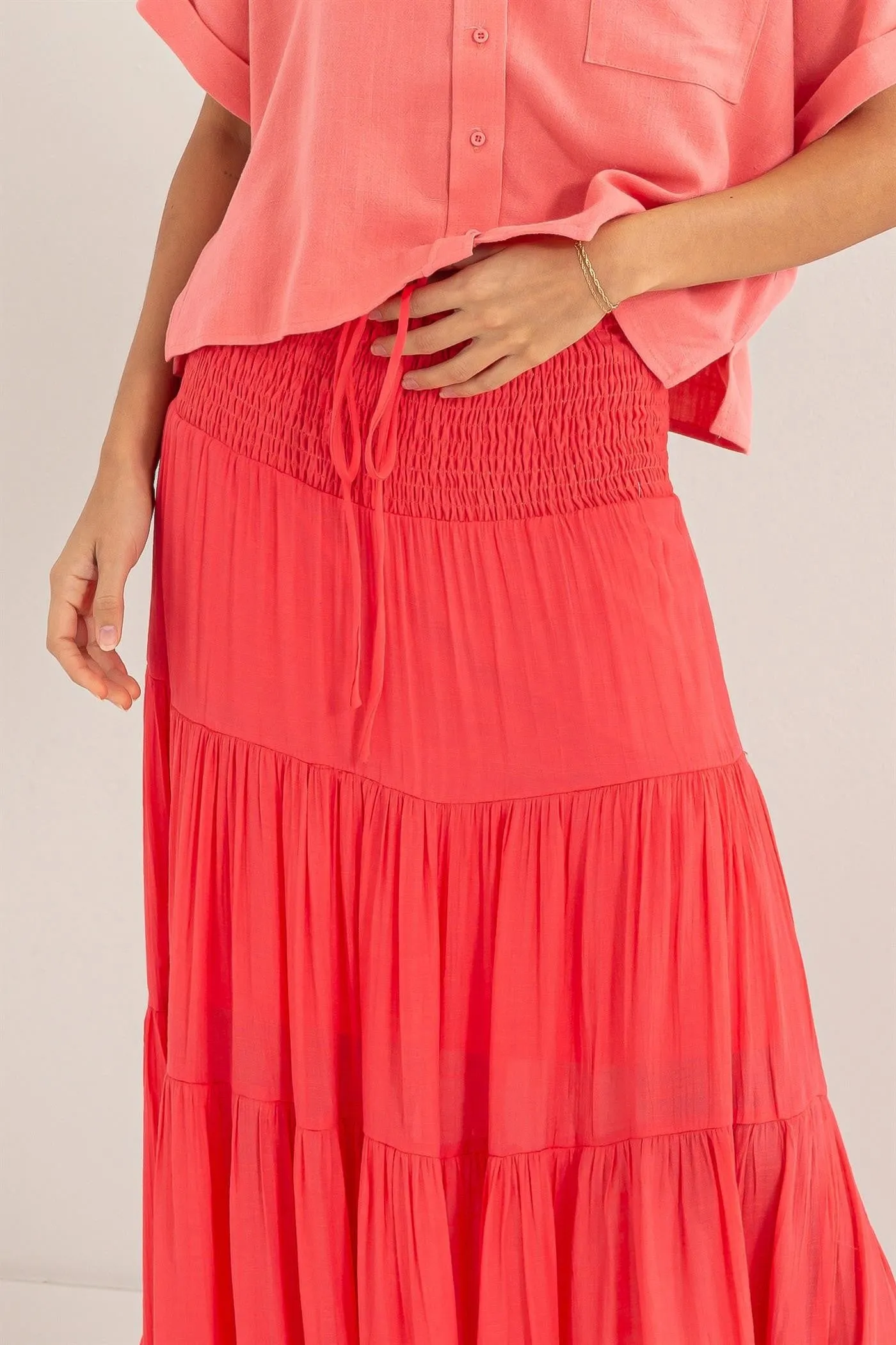 Freya Smocked Waist Maxi Skirt | Coral