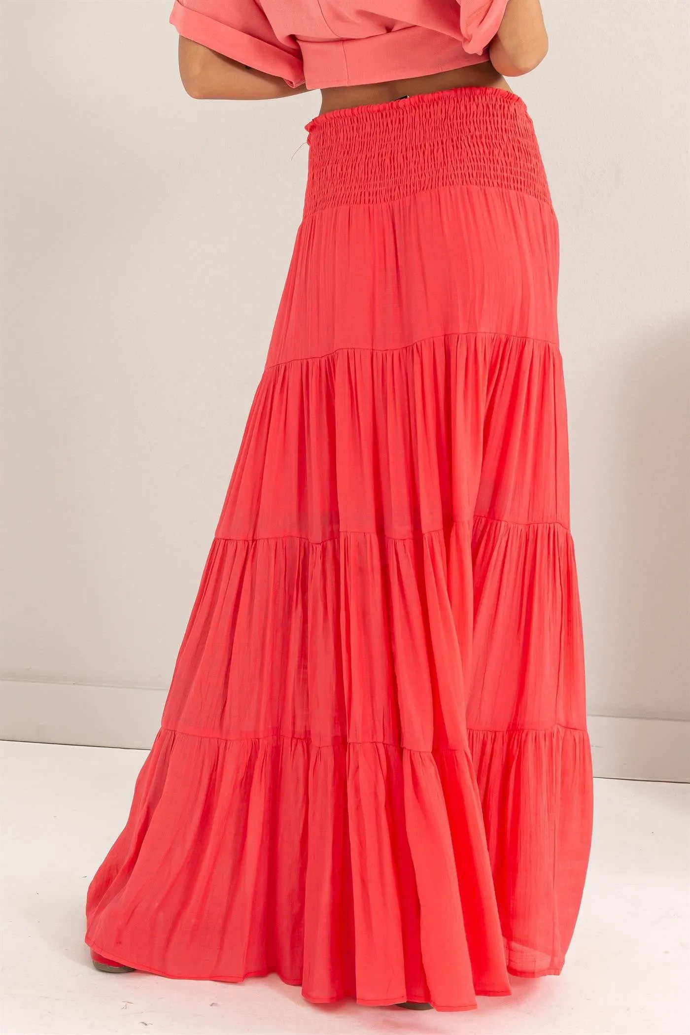 Freya Smocked Waist Maxi Skirt | Coral