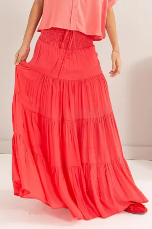Freya Smocked Waist Maxi Skirt | Coral