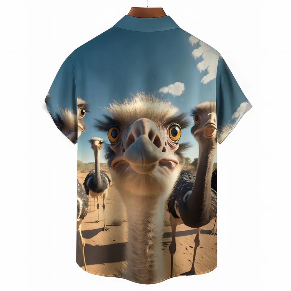 Fun Animal Selfie Print Casual Oversized Short Sleeve Shirt 2406002093