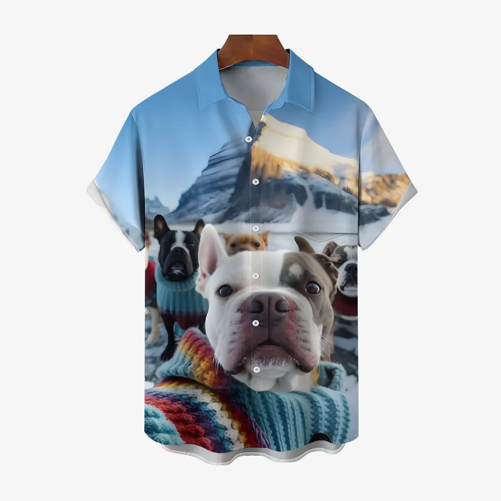 Fun Animal Selfie Print Casual Oversized Short Sleeve Shirt 2406002093