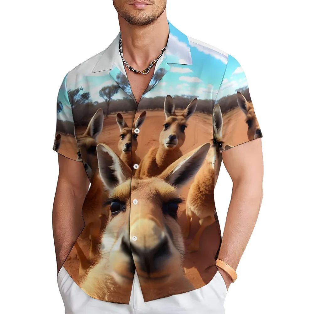 Fun Animal Selfie Print Casual Oversized Short Sleeve Shirt 2406002093