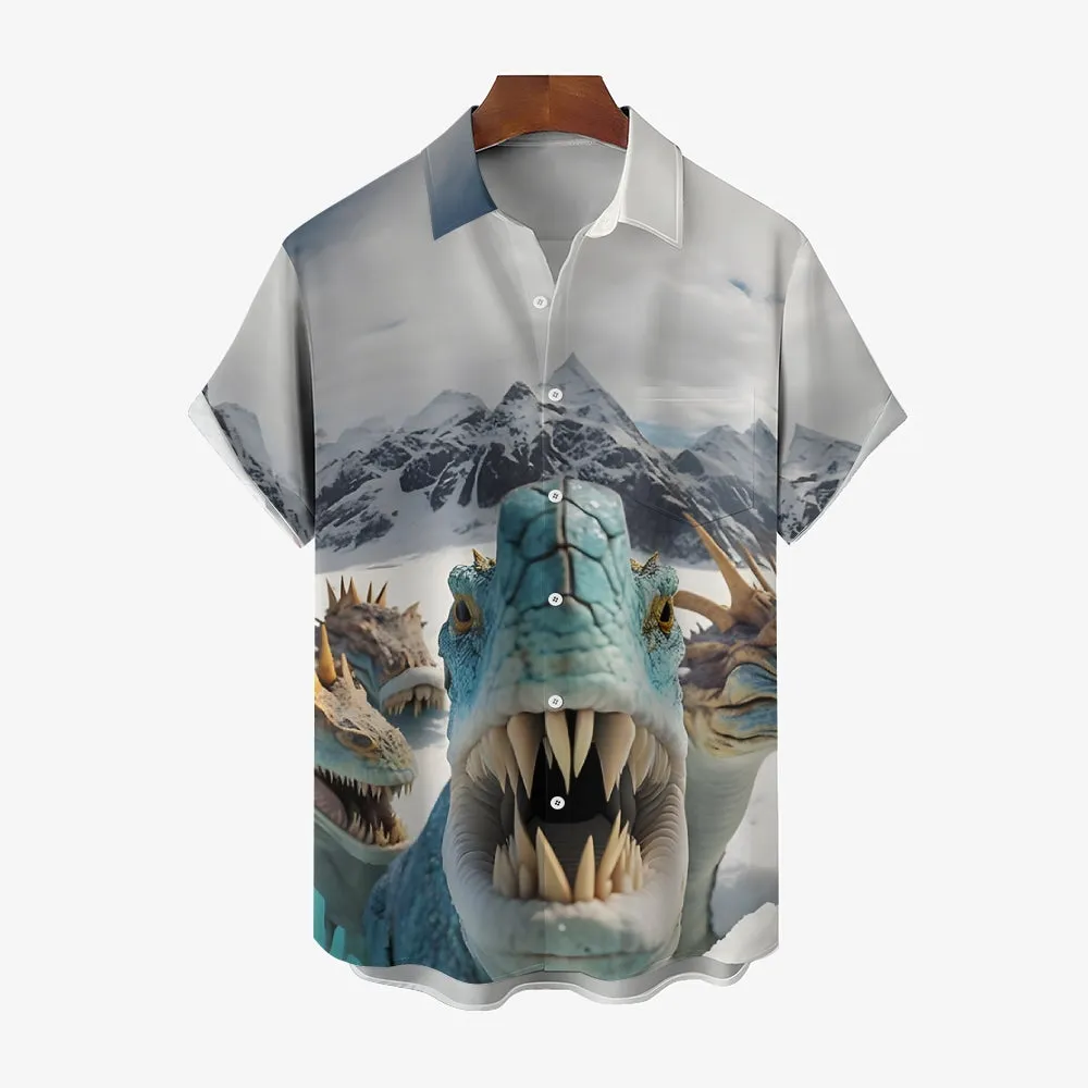Fun Animal Selfie Print Casual Oversized Short Sleeve Shirt 2406002093
