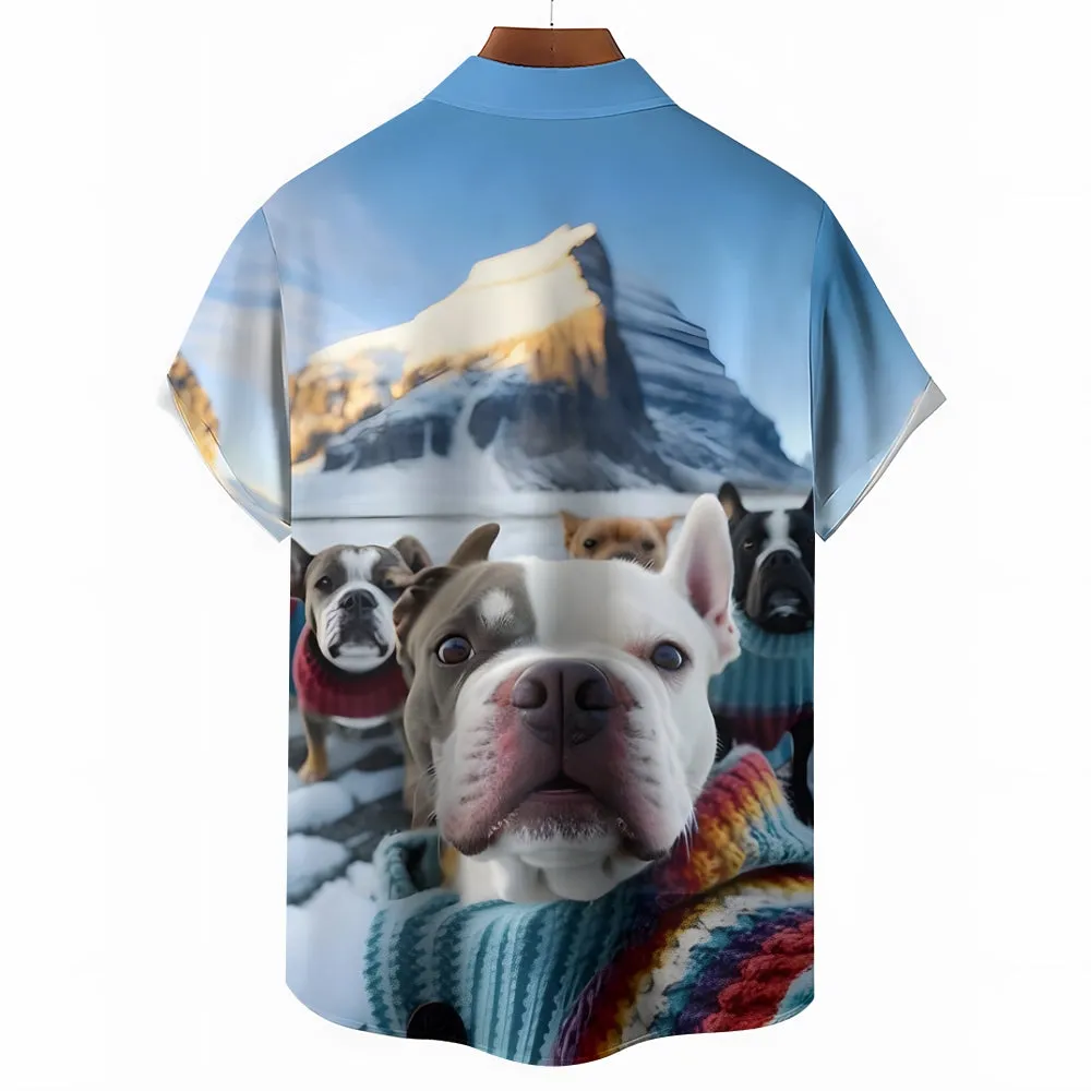 Fun Animal Selfie Print Casual Oversized Short Sleeve Shirt 2406002093