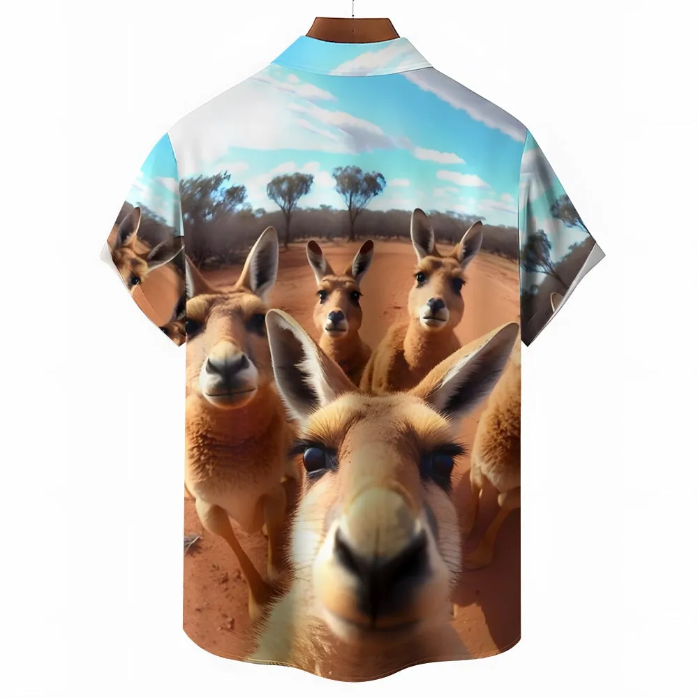 Fun Animal Selfie Print Casual Oversized Short Sleeve Shirt 2406002093