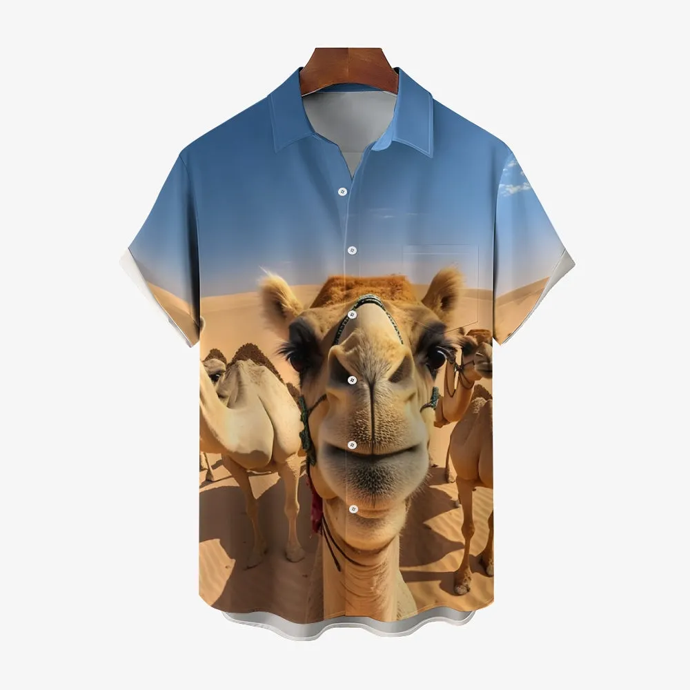 Fun Animal Selfie Print Casual Oversized Short Sleeve Shirt 2406002093
