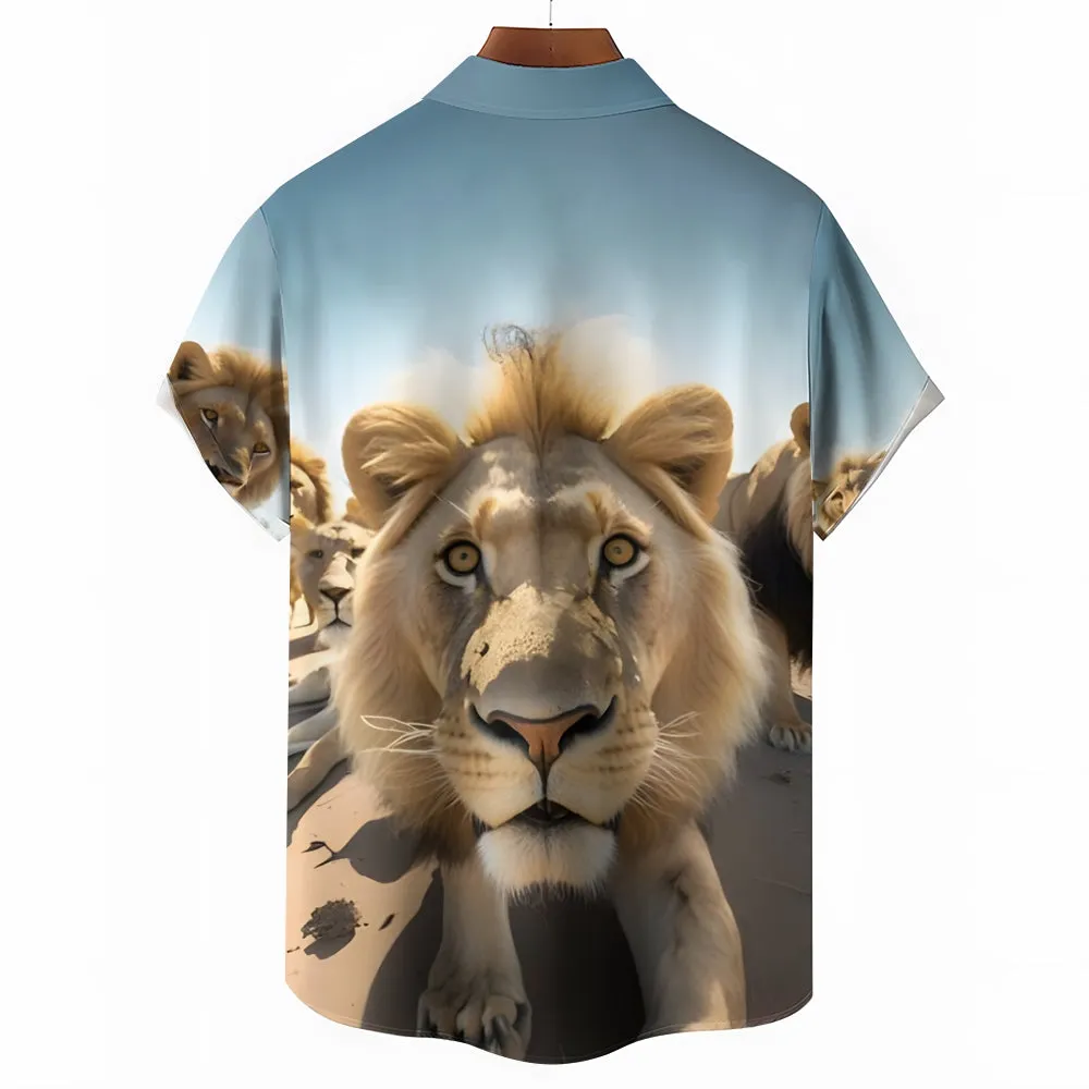 Fun Animal Selfie Print Casual Oversized Short Sleeve Shirt 2406002093