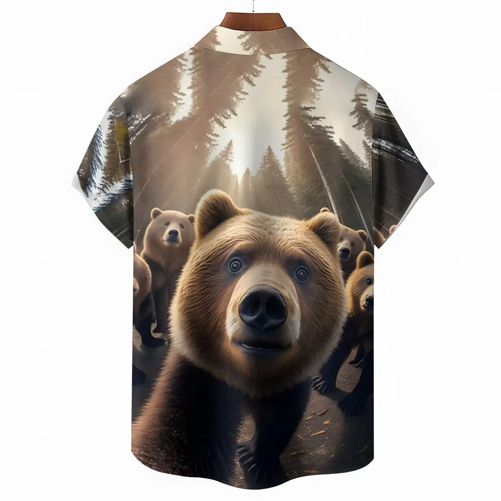 Fun Animal Selfie Print Casual Oversized Short Sleeve Shirt 2406002093