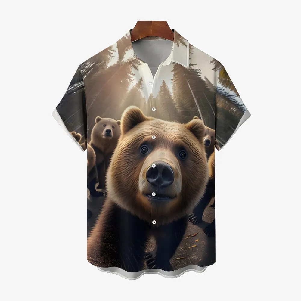 Fun Animal Selfie Print Casual Oversized Short Sleeve Shirt 2406002093