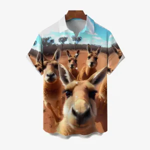 Fun Animal Selfie Print Casual Oversized Short Sleeve Shirt 2406002093