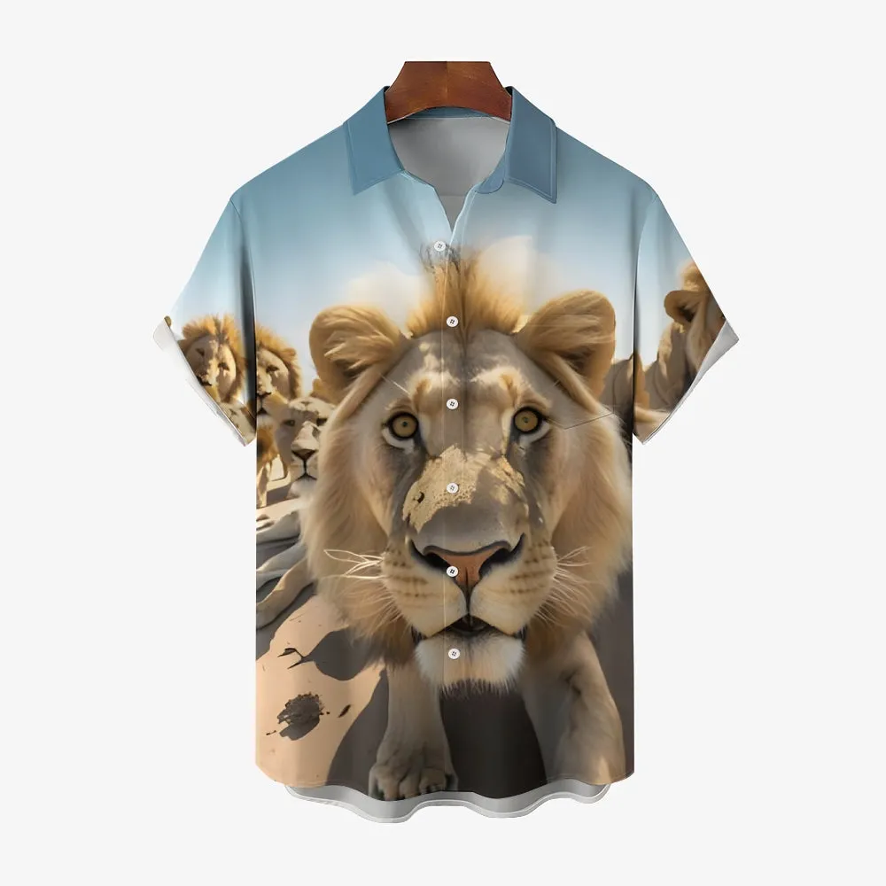 Fun Animal Selfie Print Casual Oversized Short Sleeve Shirt 2406002093
