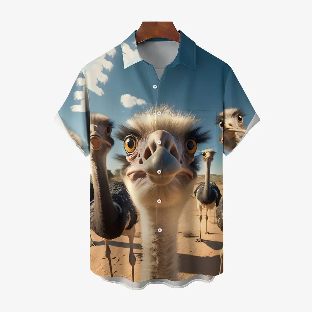 Fun Animal Selfie Print Casual Oversized Short Sleeve Shirt 2406002093