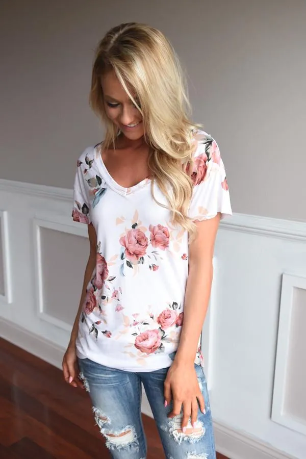 Go To Floral V-Neck ~ Dusty Coral