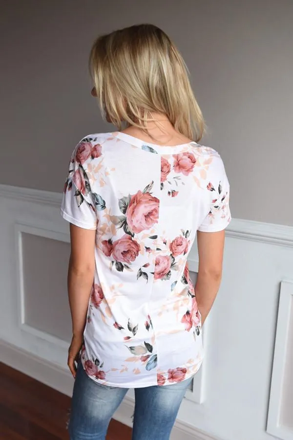 Go To Floral V-Neck ~ Dusty Coral