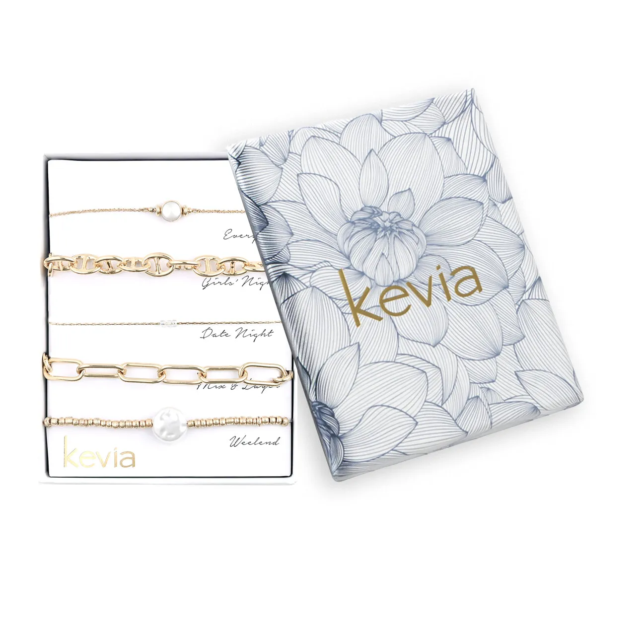 Gold Link & Pearl Bracelet Set