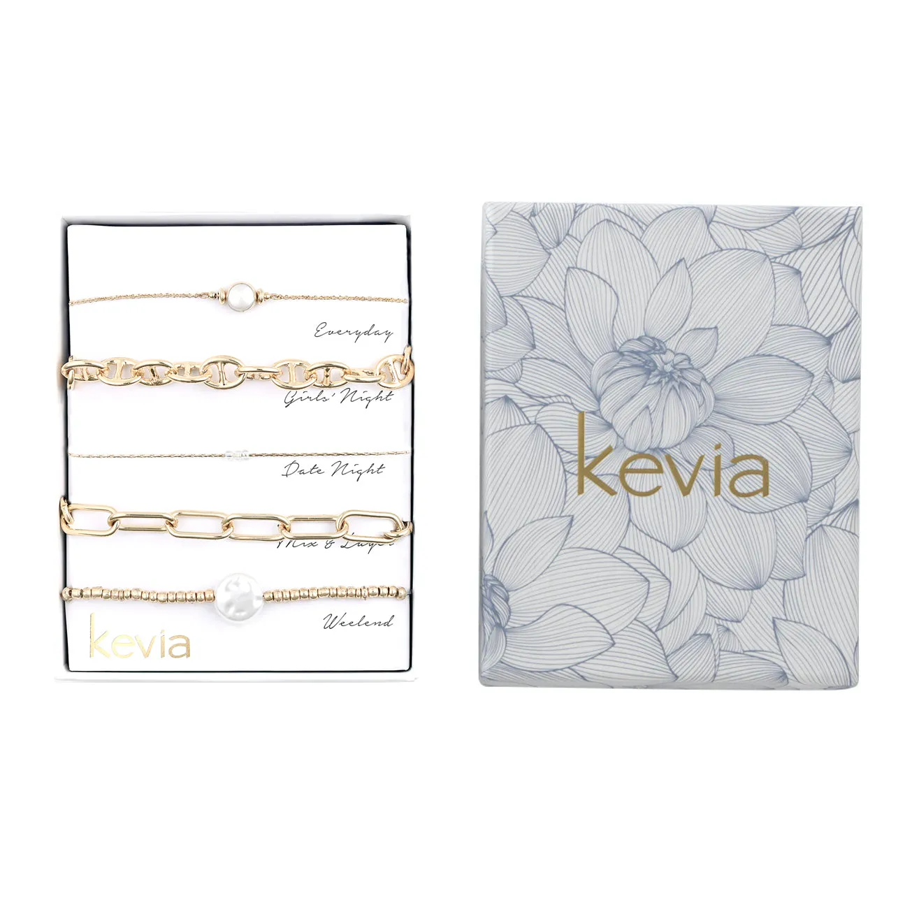 Gold Link & Pearl Bracelet Set