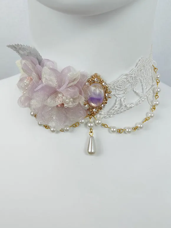 Gothic Lolita Accessories Light Pink Chains Pearls Choker Miscellaneous