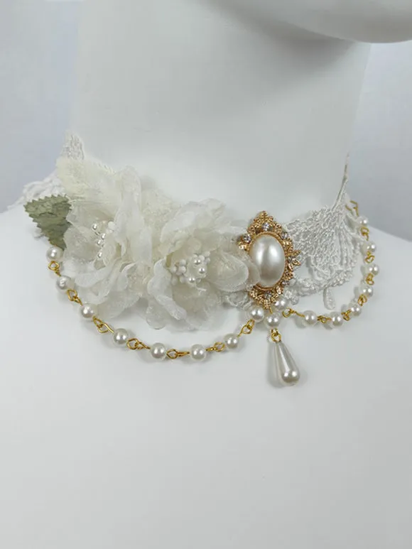 Gothic Lolita Accessories Light Pink Chains Pearls Choker Miscellaneous