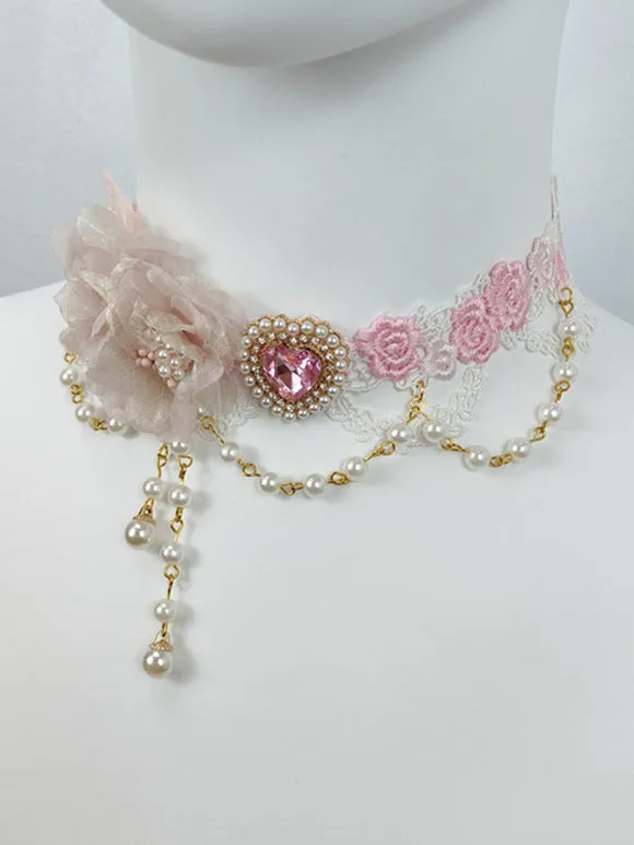 Gothic Lolita Accessories Light Pink Chains Pearls Choker Miscellaneous