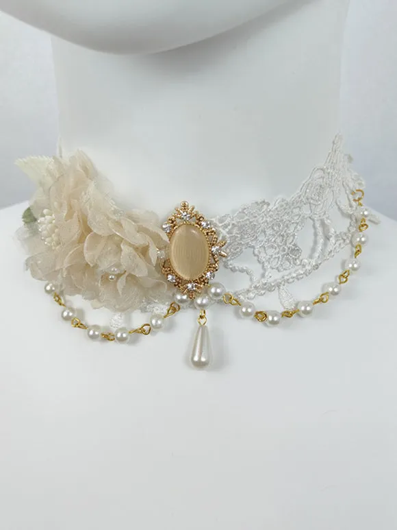 Gothic Lolita Accessories Light Pink Chains Pearls Choker Miscellaneous