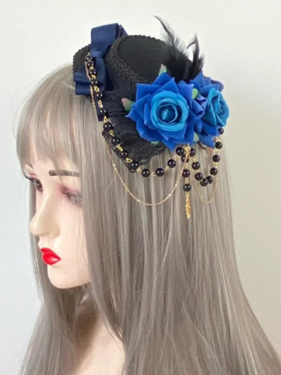 Gothic Lolita Hat Chains Pearls Accessory Polyester Burgundy Lolita Accessories