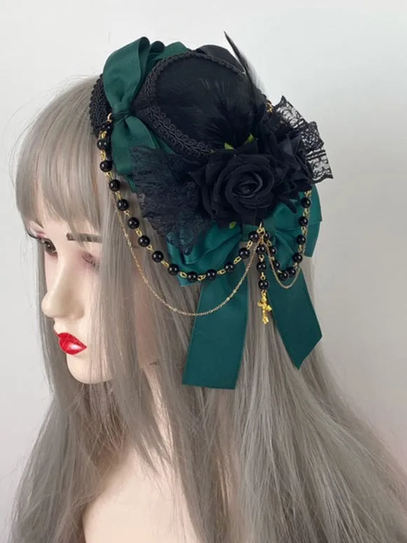 Gothic Lolita Hat Chains Pearls Accessory Polyester Burgundy Lolita Accessories