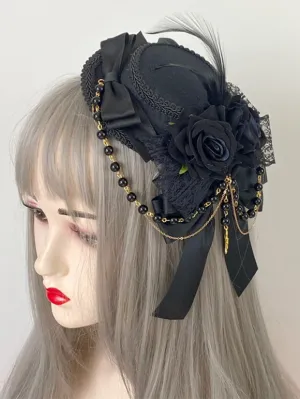 Gothic Lolita Hat Chains Pearls Accessory Polyester Burgundy Lolita Accessories